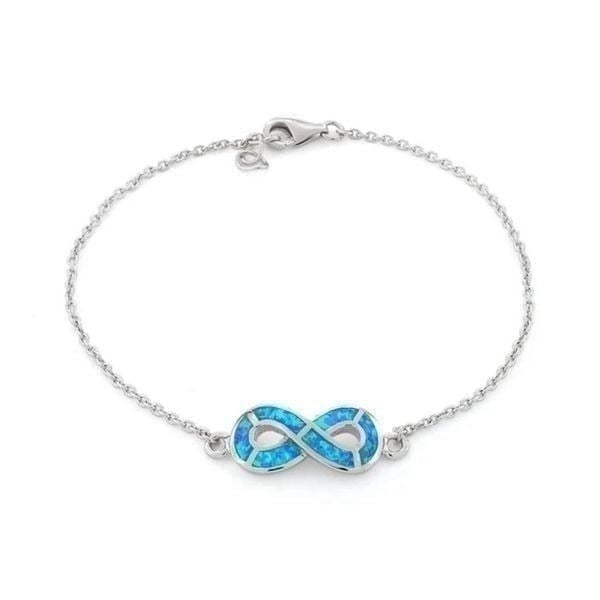 Sterling Silver Lab Opal Infinity Bracelet New