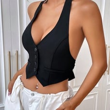 Vintage Black corset halter top 4