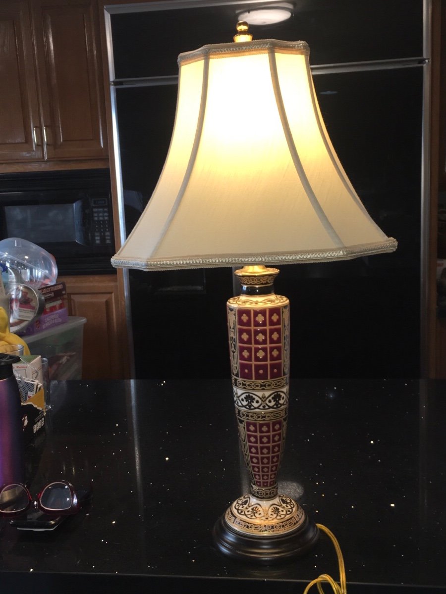 Vintage Asian Design Porcelain Lamp and Shade