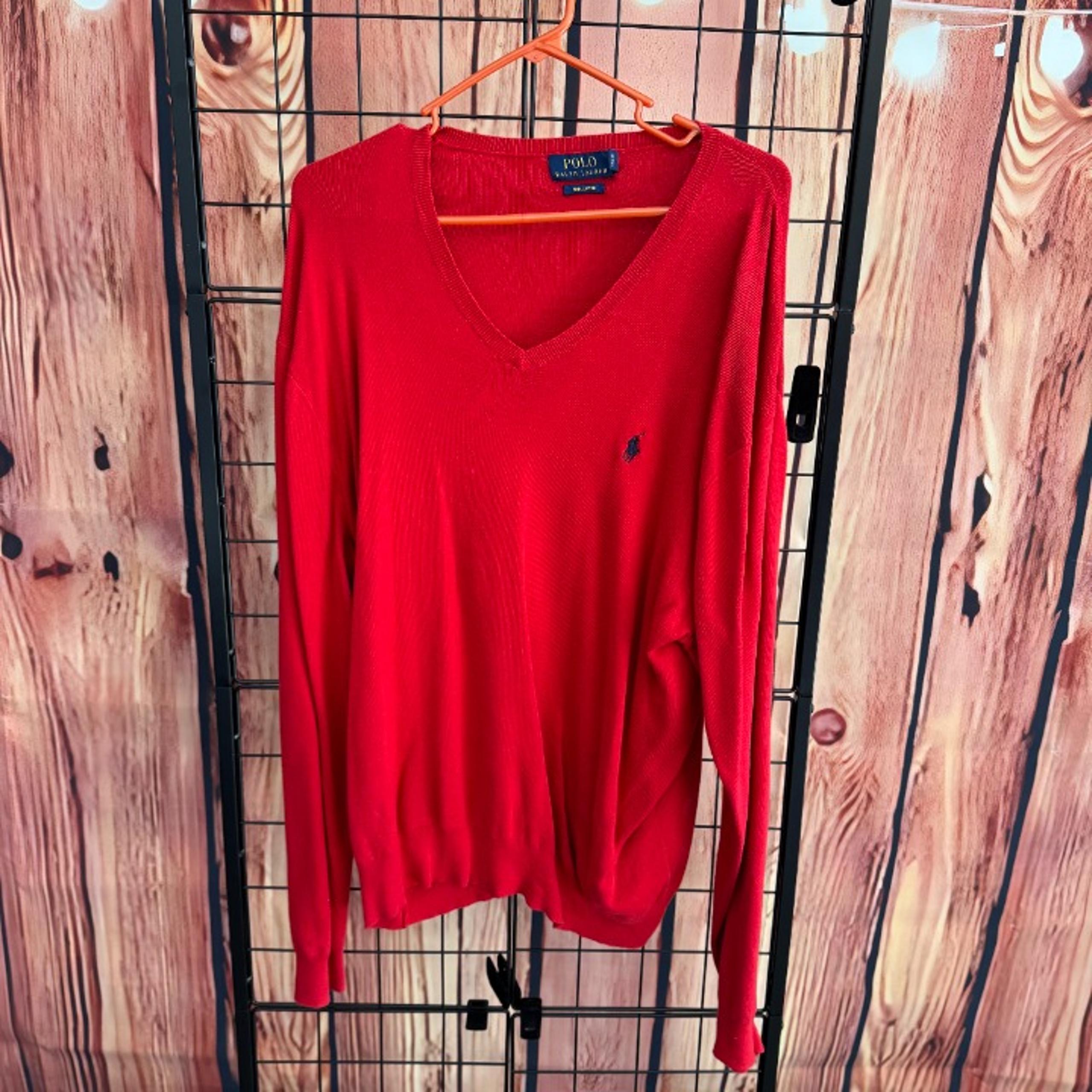 Polo By Ralph Lauren - V-Neck Sweater Classic Design - Red - XL