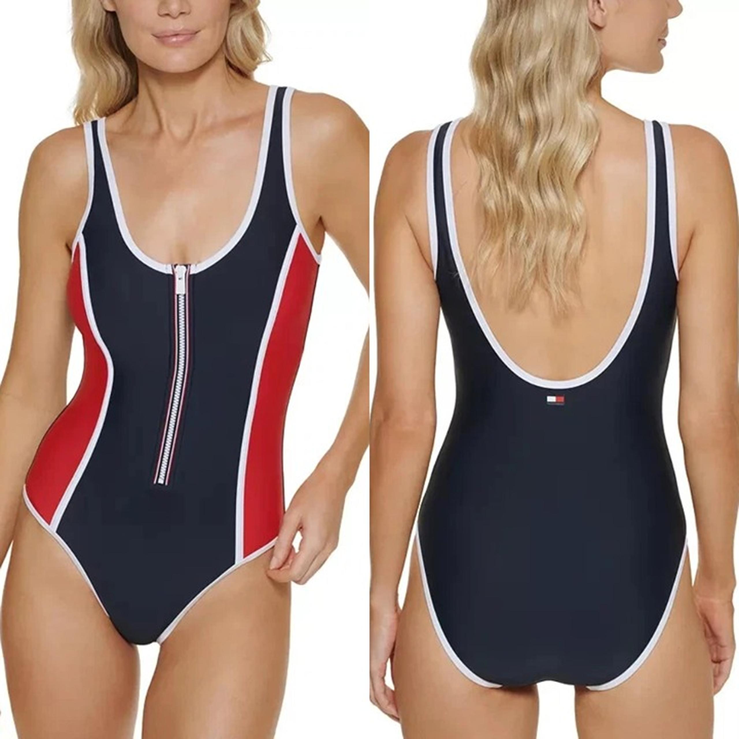 Tommy Hilfiger Seamed One-Piece Zip-Up Swimsuit NWT Sz XL