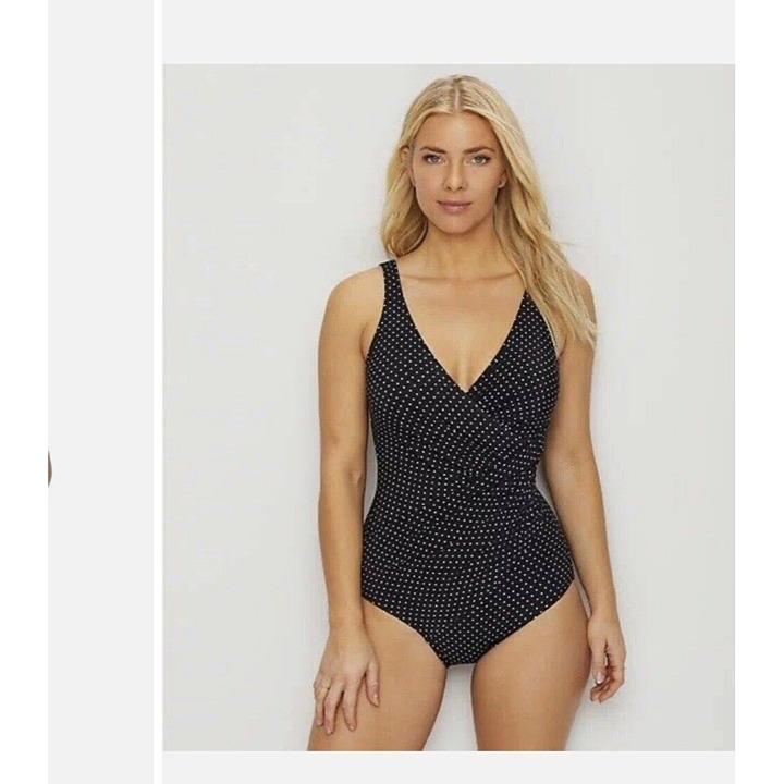 MiracleSuit Oceanus Pin Polka Dot One-Piece Swimsuit Black Size 12 DD Cup New