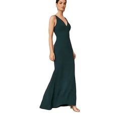 BHLDN Sz 26 Pine Emerald Green Deep V neckline Spaghetti strap Maxi Dress Gown
