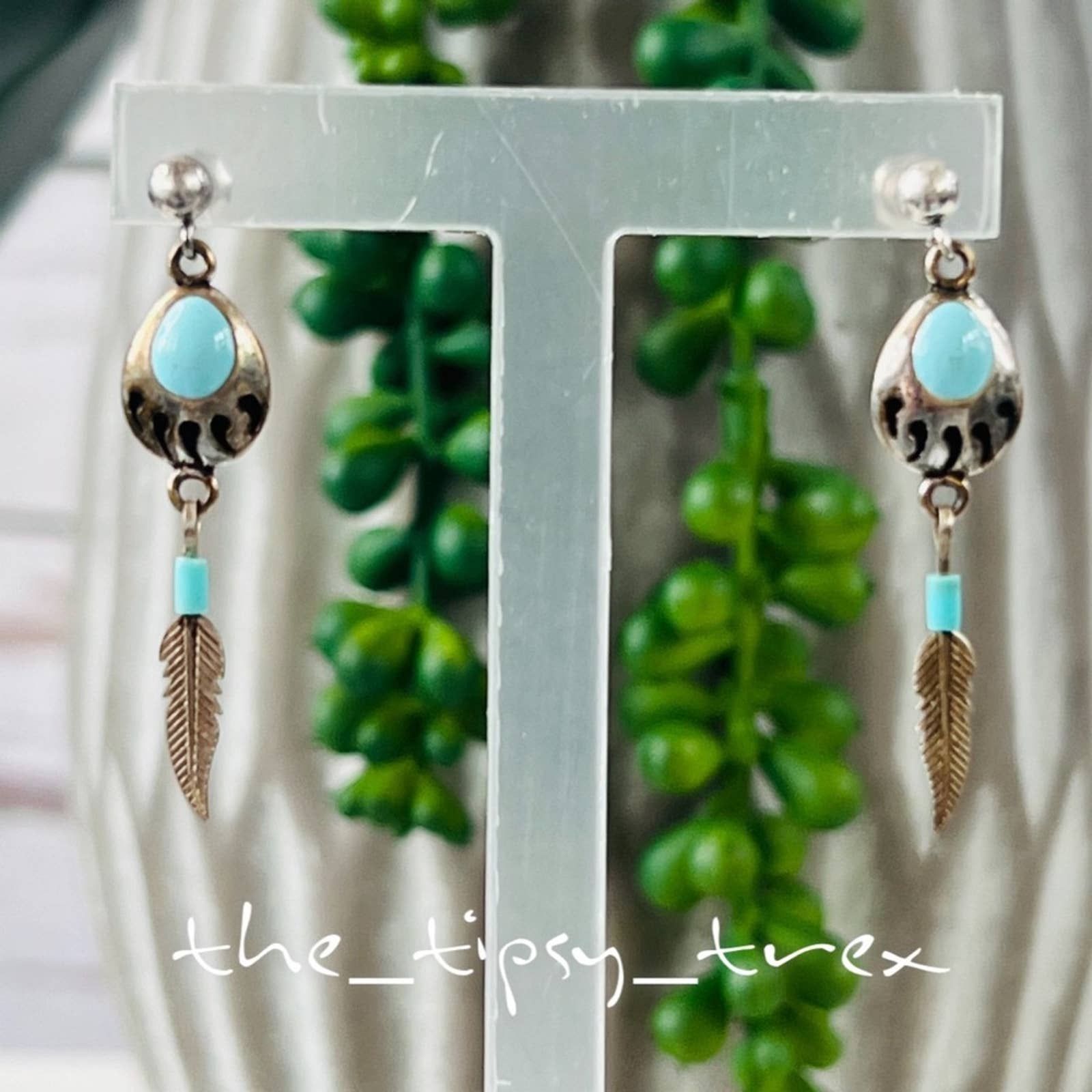 Vintage G&S Sterling Silver and Turquoise Feather Earrings Vintage G&S Sterling Silver and Turquoise Feather Earrings