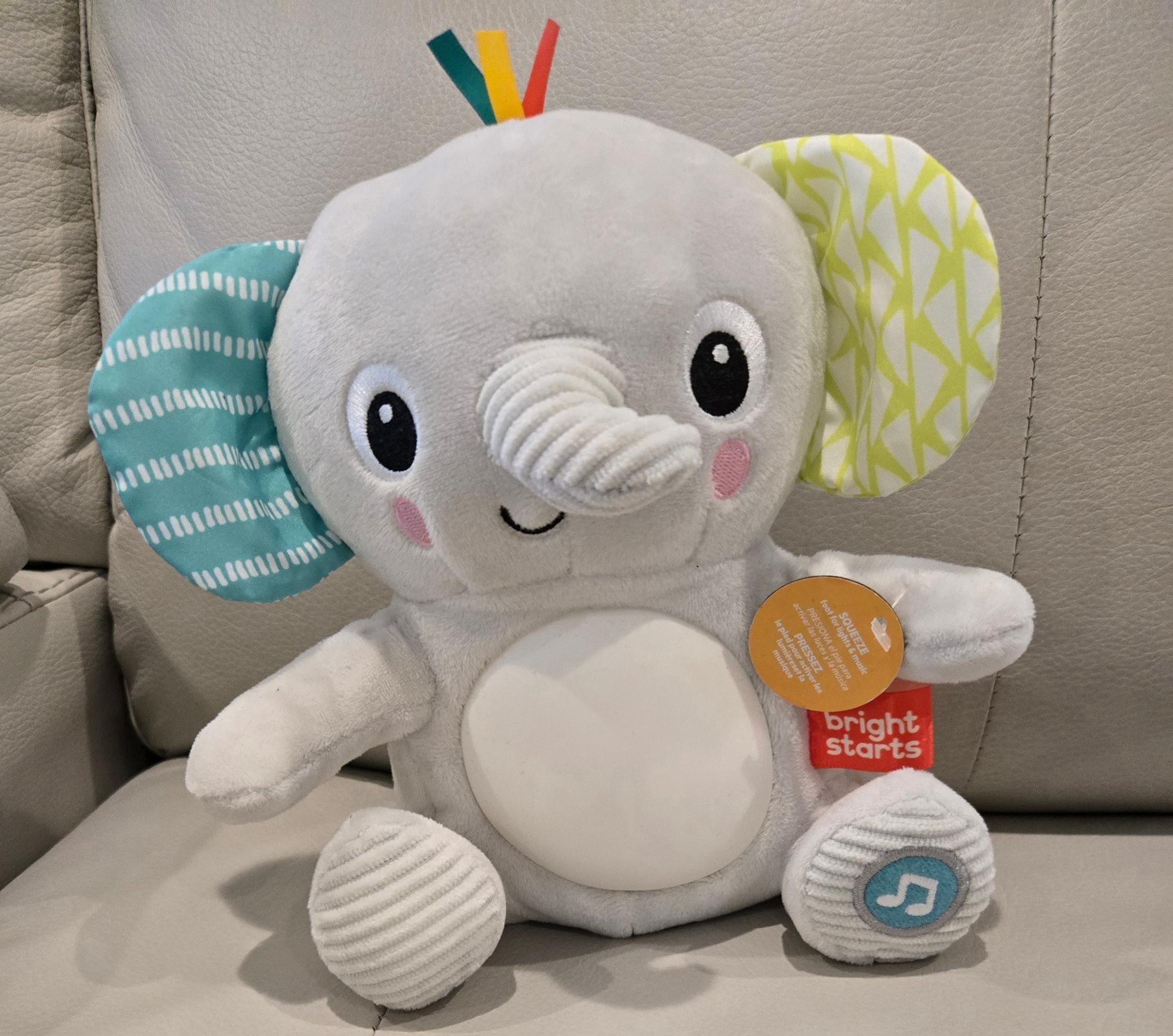 Bright Starts Hug-a-Bye Baby Elephant Stuffed Animal Dual-Mode Soft Toy Soother,