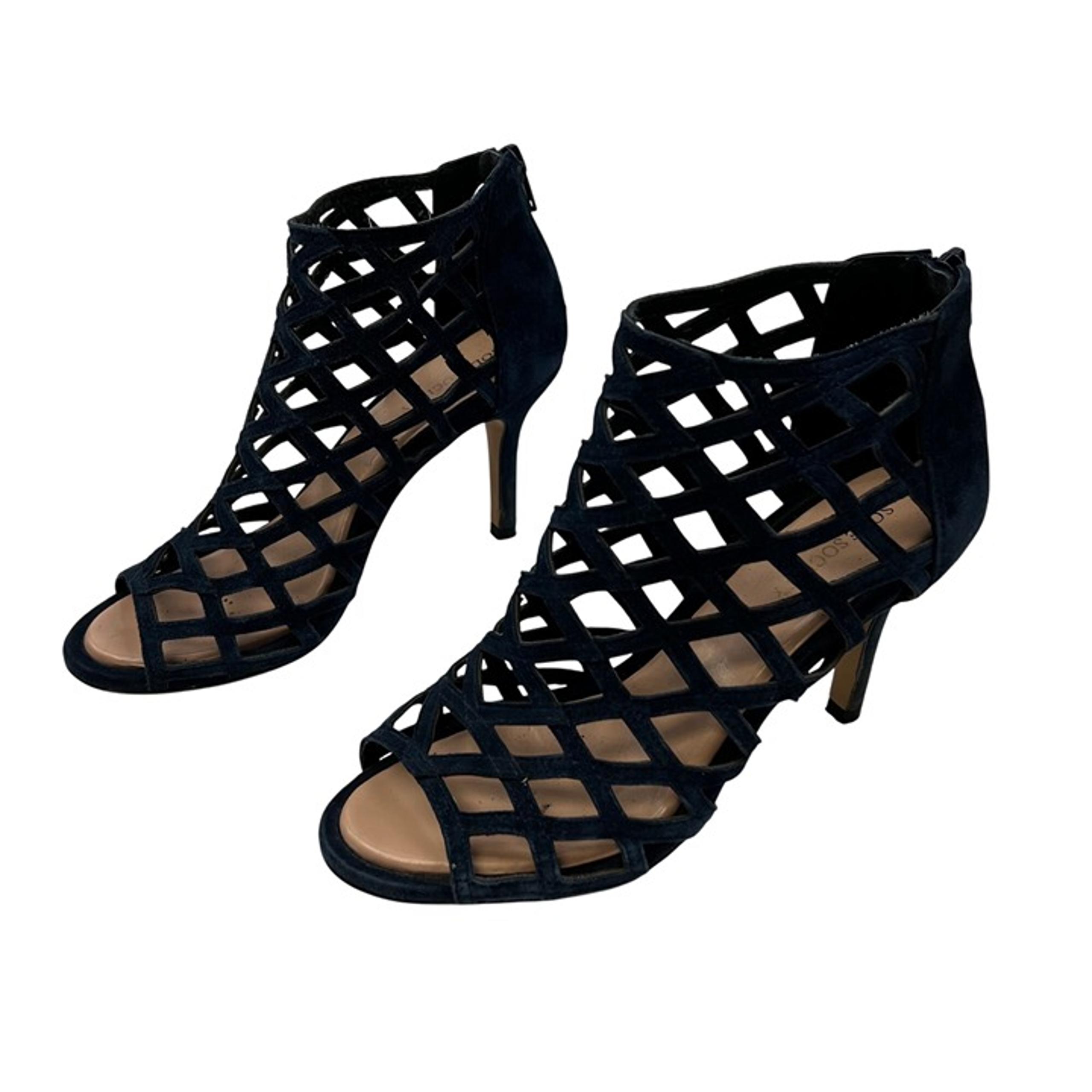Sole Society Leather Open Toe Caged Heels Navy Size 7 Zip
