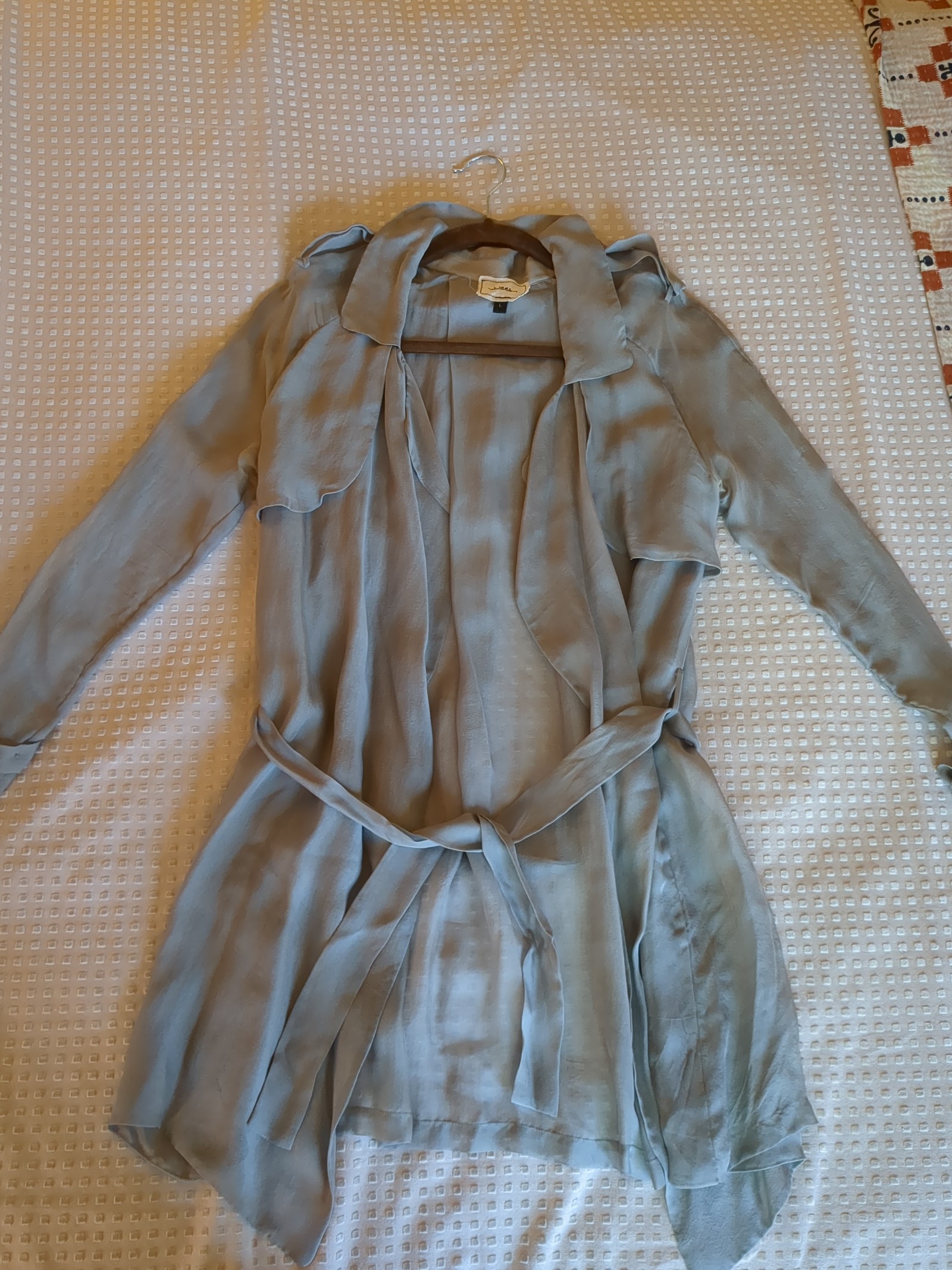 Vintage Imitation Brand Grey Silk Trench, Size Large