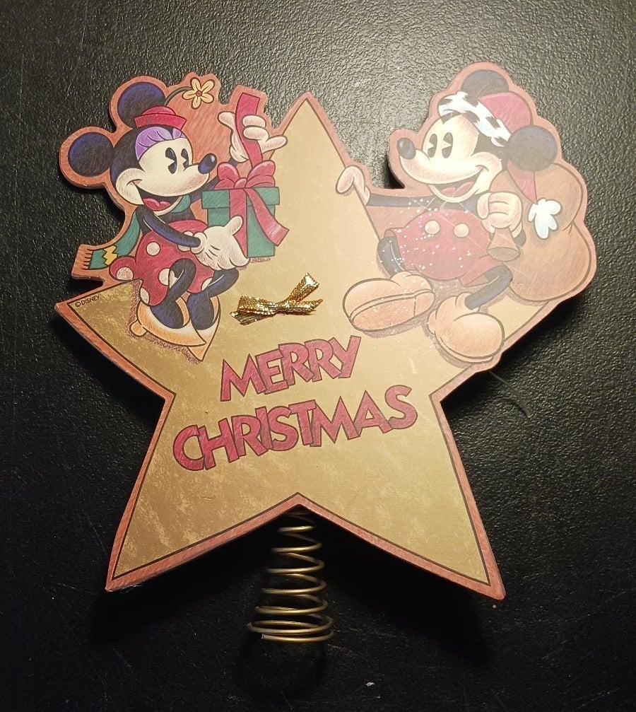 Disney Merry Christmas Tree Topper Star Retro Mickey & Minnie Wood