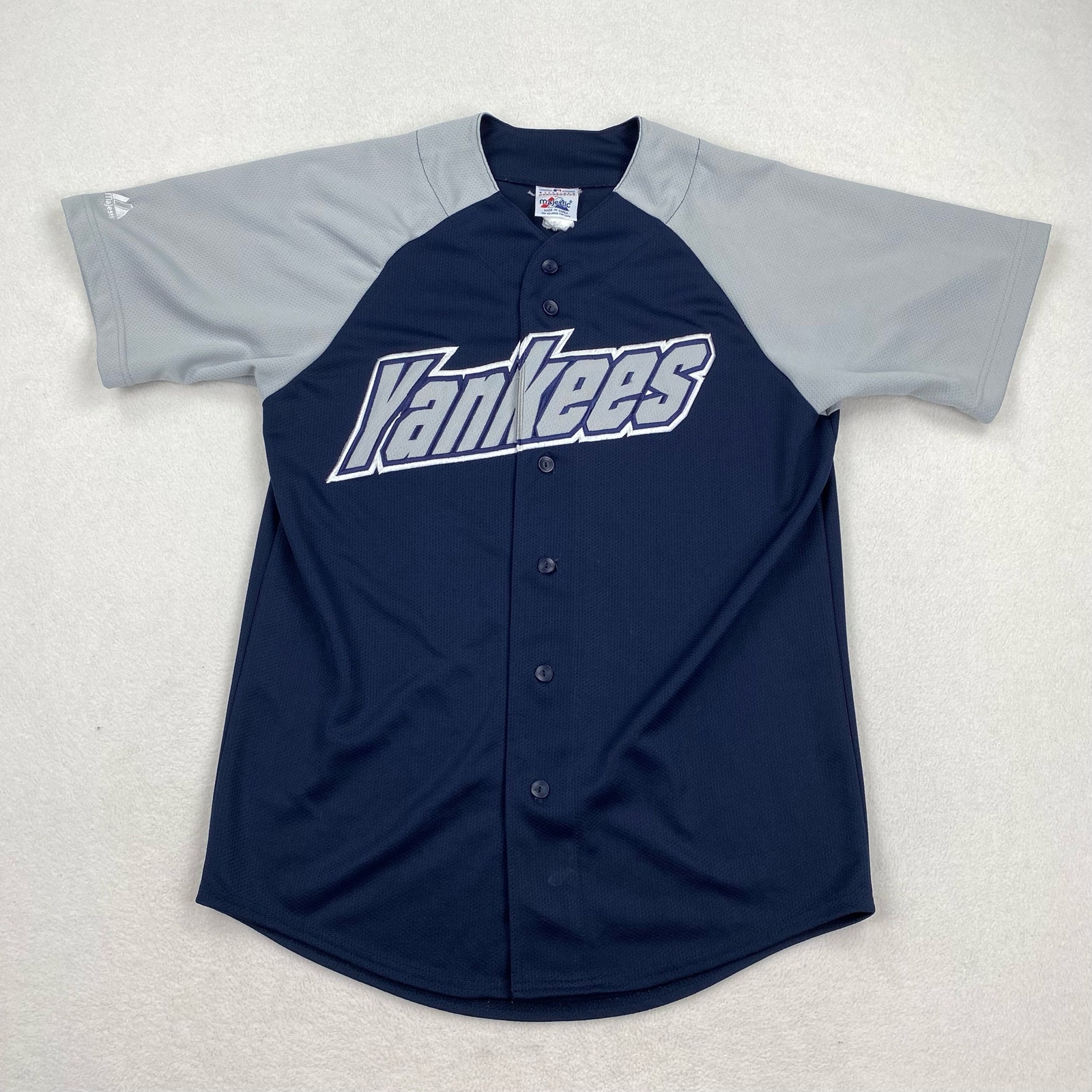Vintage Majestic New York Yankees Jersey Size Medium Blue Grey Baseball MLB 90s