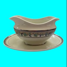Mikasa Fine China Gravy Boat Set Beaujolais Pattern L3264 w/ Underplate
