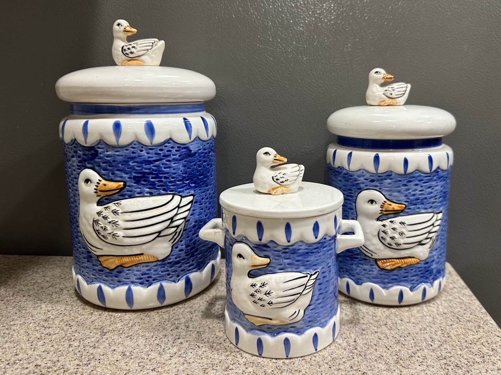 3 Vtg Sigma Towle Co Duck Ceramic Kitchen Canisters Cottagecore Farmhouse Japan