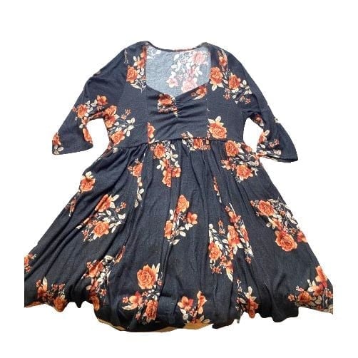 Torrid Dress Womens 3 Black Peach AOP Flower Sper Soft Plush Skater Flared Boho