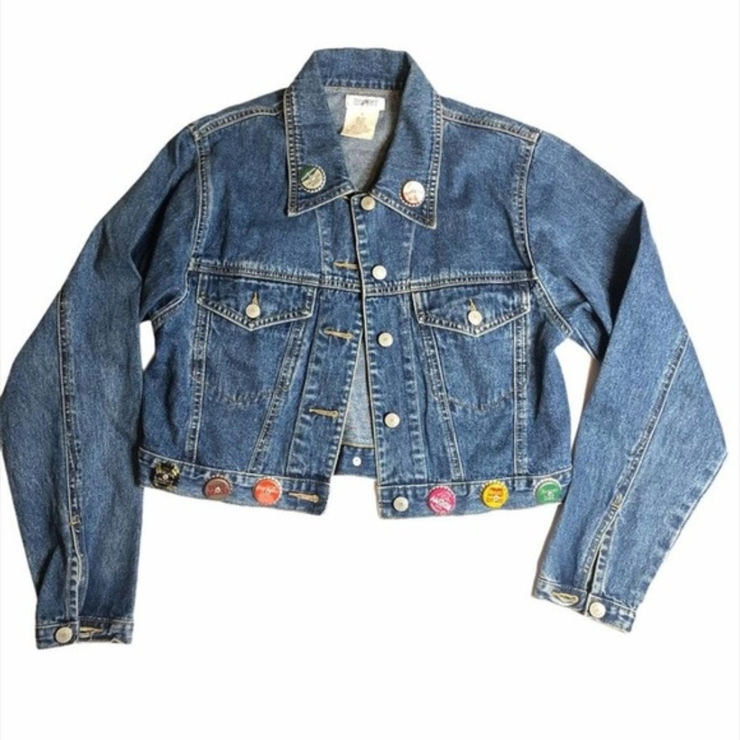 ESPRIT VINTAGE Bottle Cap Denim Cropped Jacket Small Y2K 1990 Retro 1980