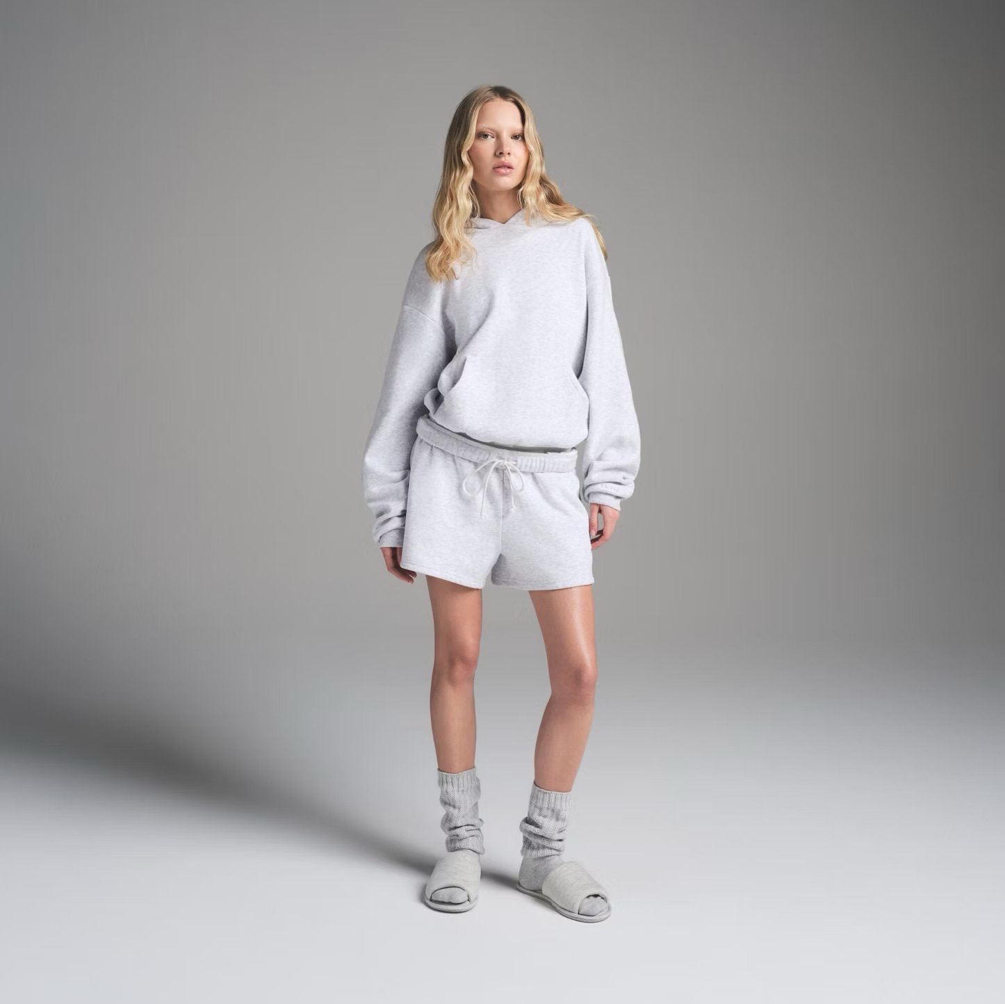 SKIMS cotton fleece style oversized pullover hoodie light heather grey