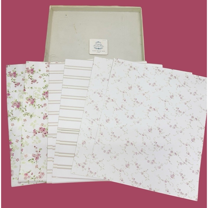 6 NEW SHEETS (3 Prints) Simply Shabby Chic Gift Wrap Pink Floral Flowers Striped