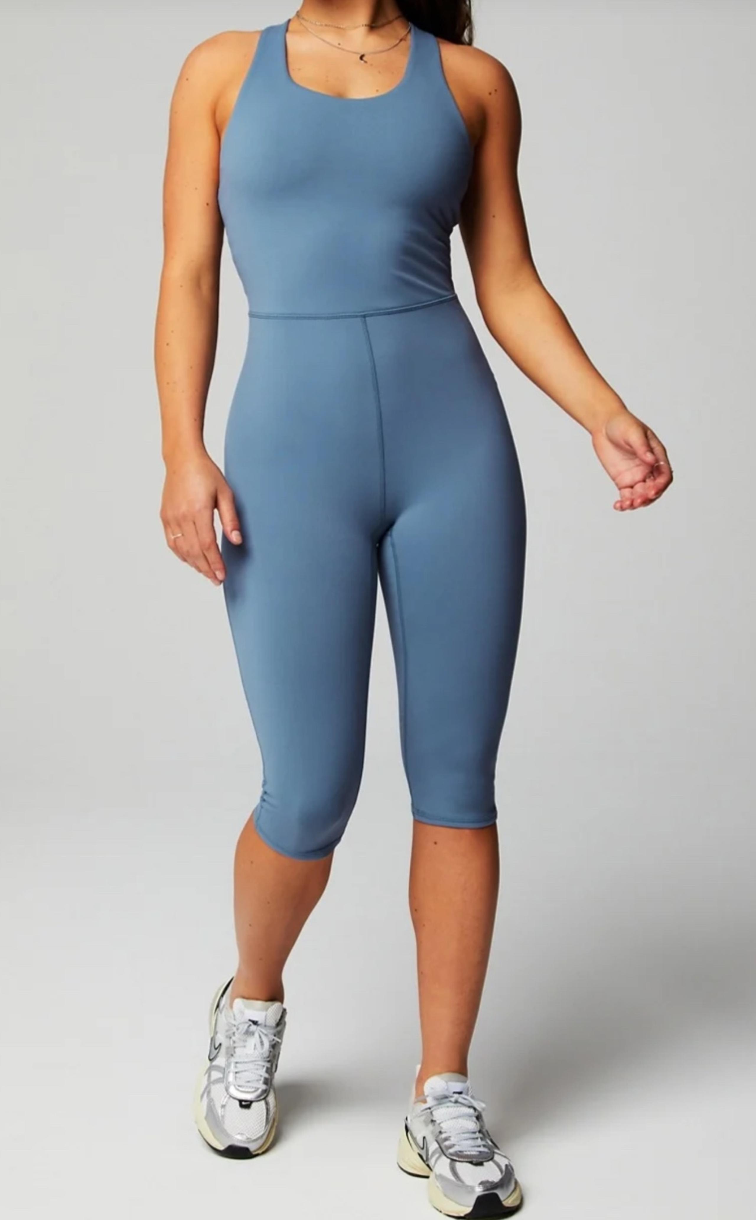 NWT FABLETICS Define Cropped PowerHold® Capri Jumpsuit Elemental Blue Sz M