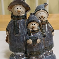 Folk Art Snowman Figurine Pottery Glazed Stoneware TII Collection Handcrafted