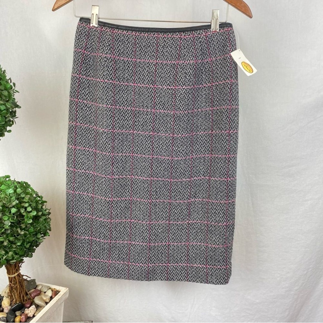 Talbots Black Pink & White Woven Knee Length Skirt NEW 4