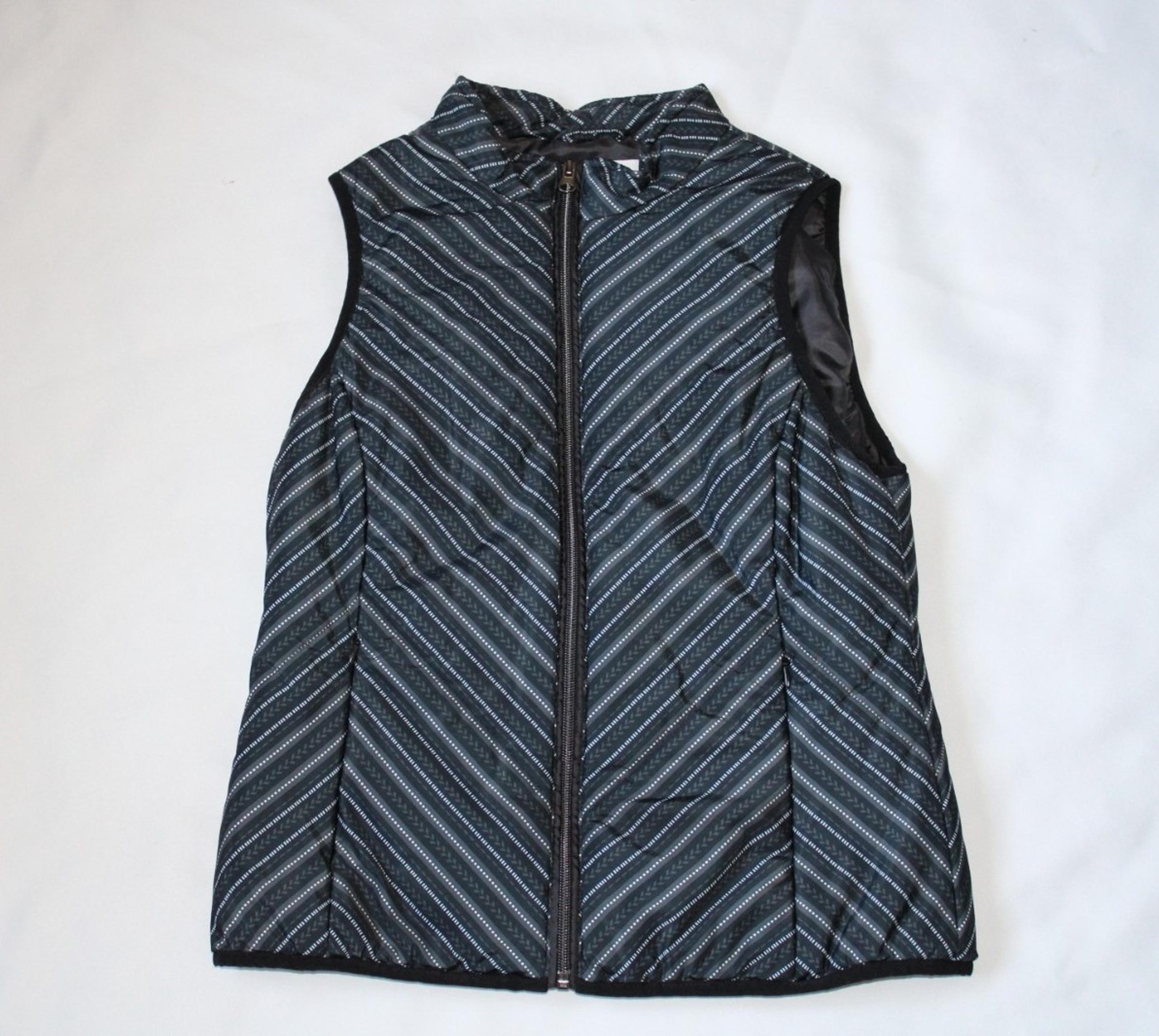 Christopher Banks Women's Black &White Striped Zip-Up Puffer Vest - Small