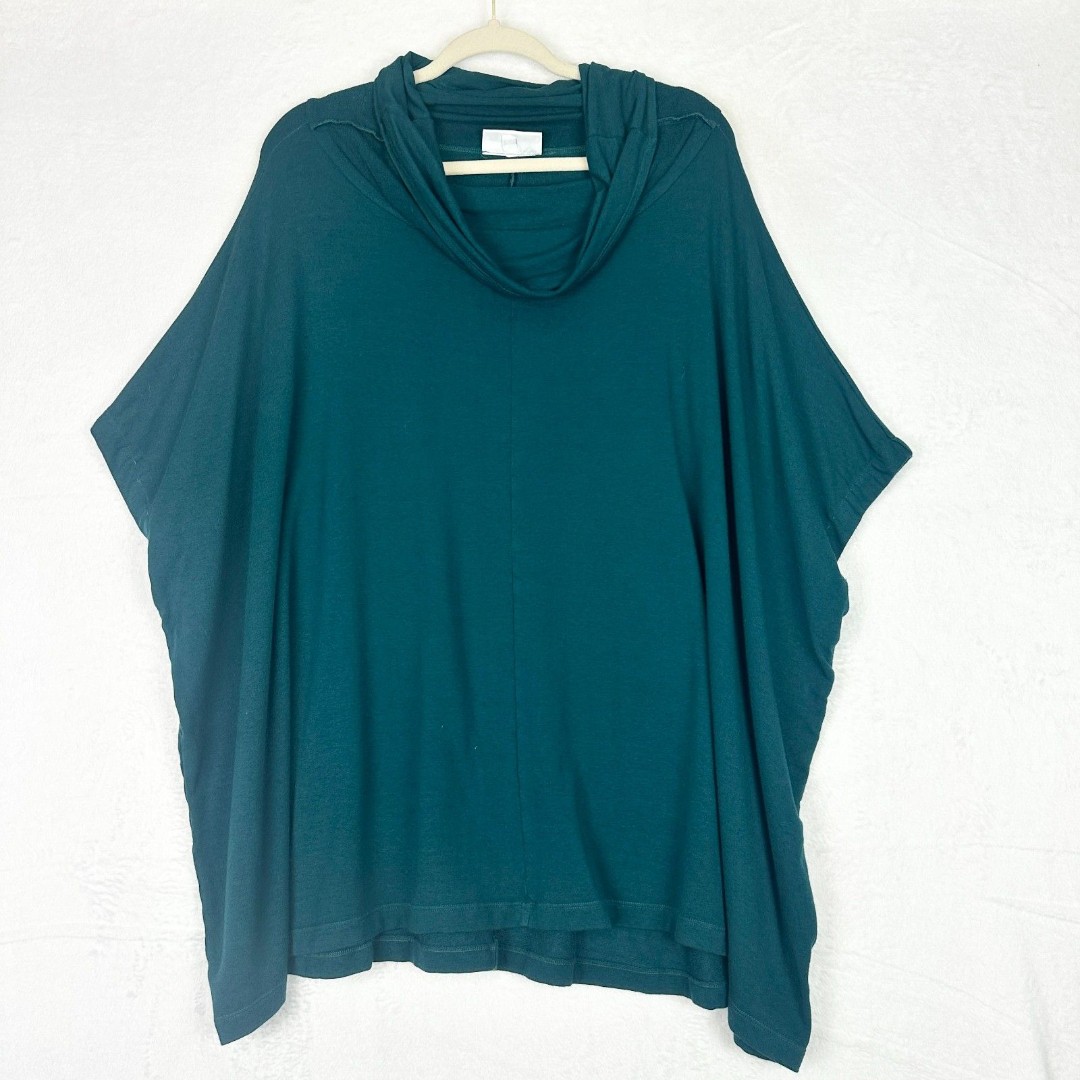 Bryn Walker Cowl Poncho Tunic Top Size XS Teal Lagenlook Oversized