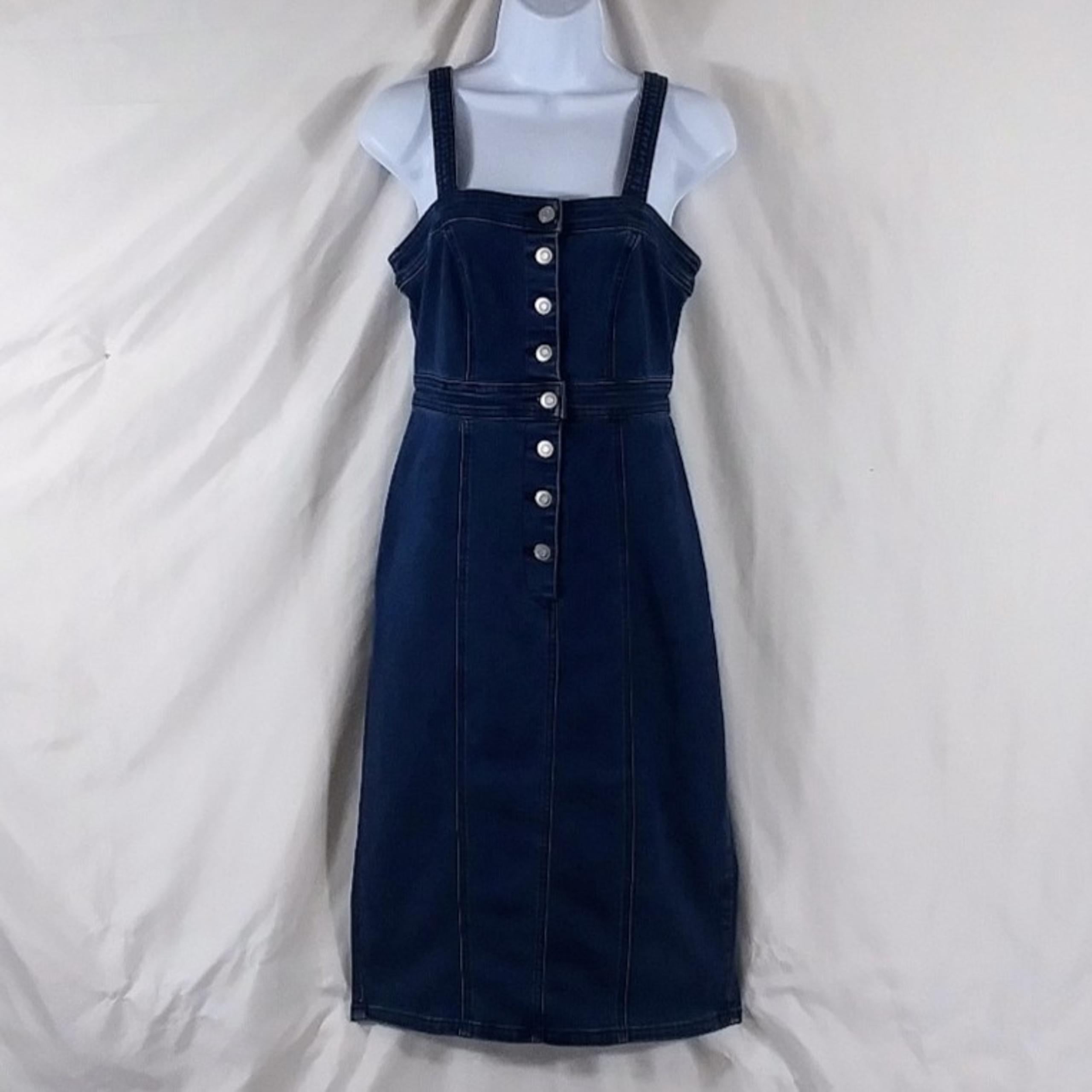 Forever 21 Dress Women's Blue Sleeveless Denim Button Down Knee Length Size S