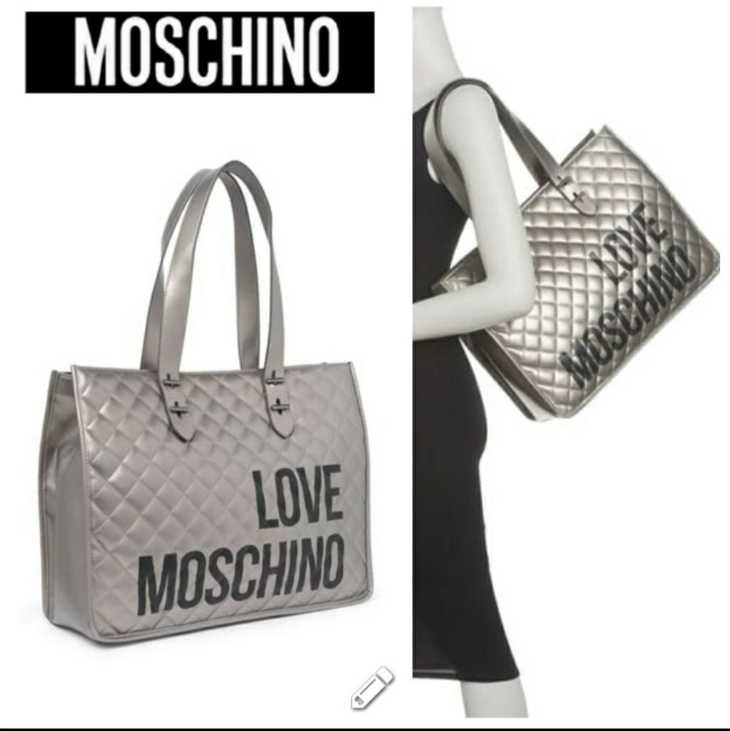 Love Moschino Grey Leather Quilted Tote