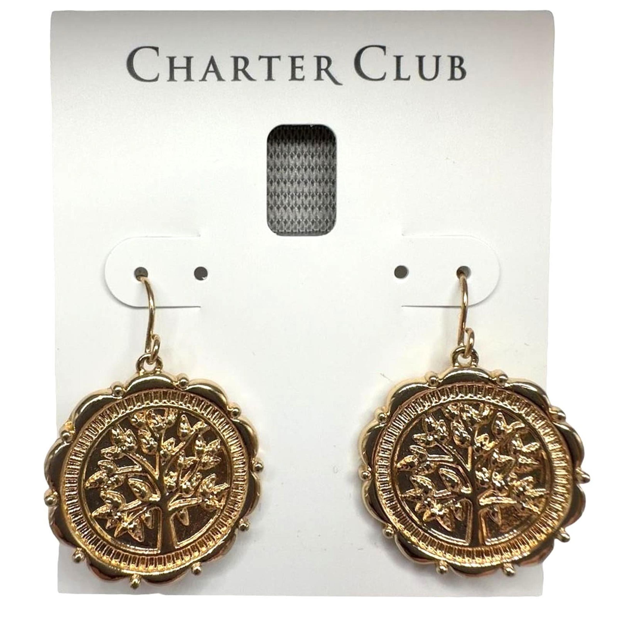 Charter Club gold coin dangle earrings Women drop Jewelry Fishhook ,Tree, Glossi