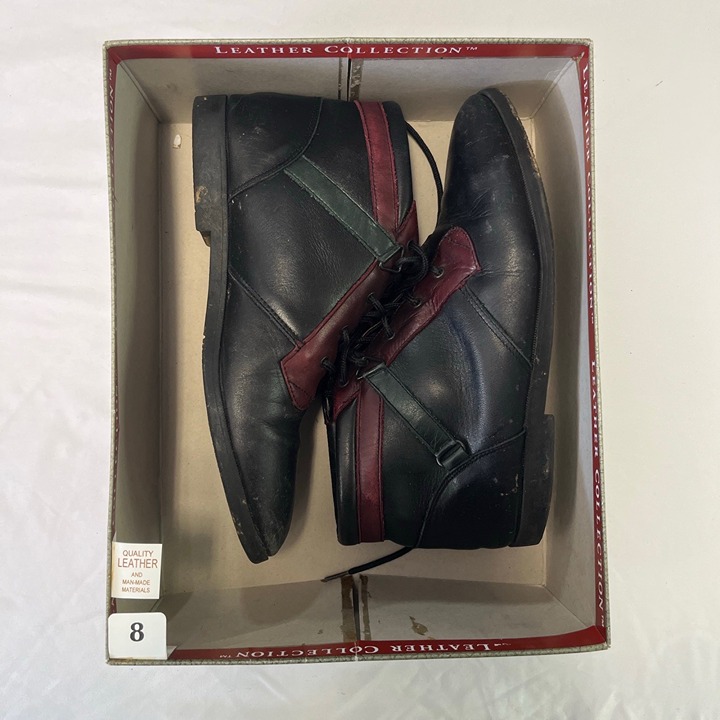 Predictions Maxine Suede Black Leather Laceup Red Green Accents Boots Size 8