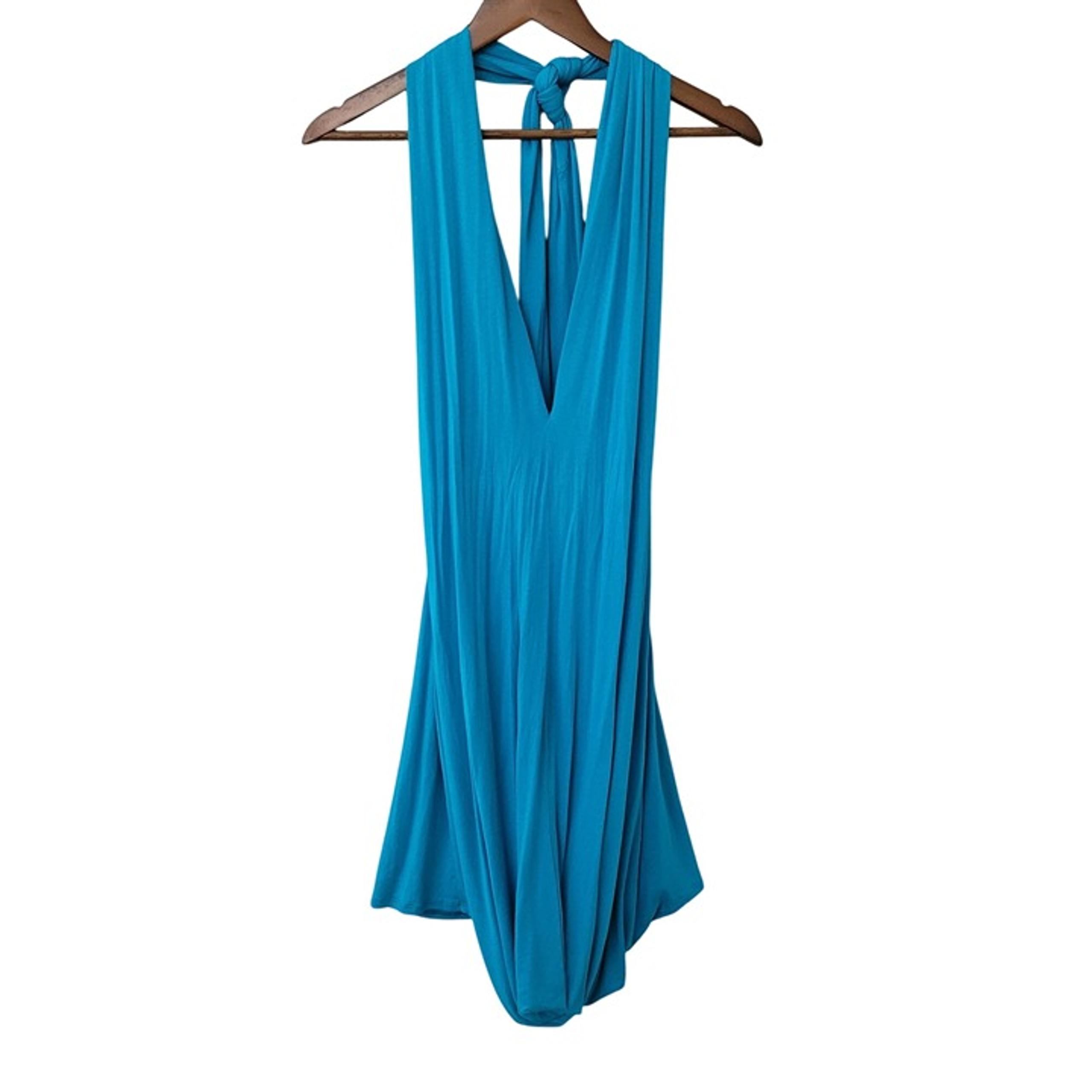 T-Bags Los Angeles Blue Halter Midi Dress Womens Size S Knot-Tie Backless NWT