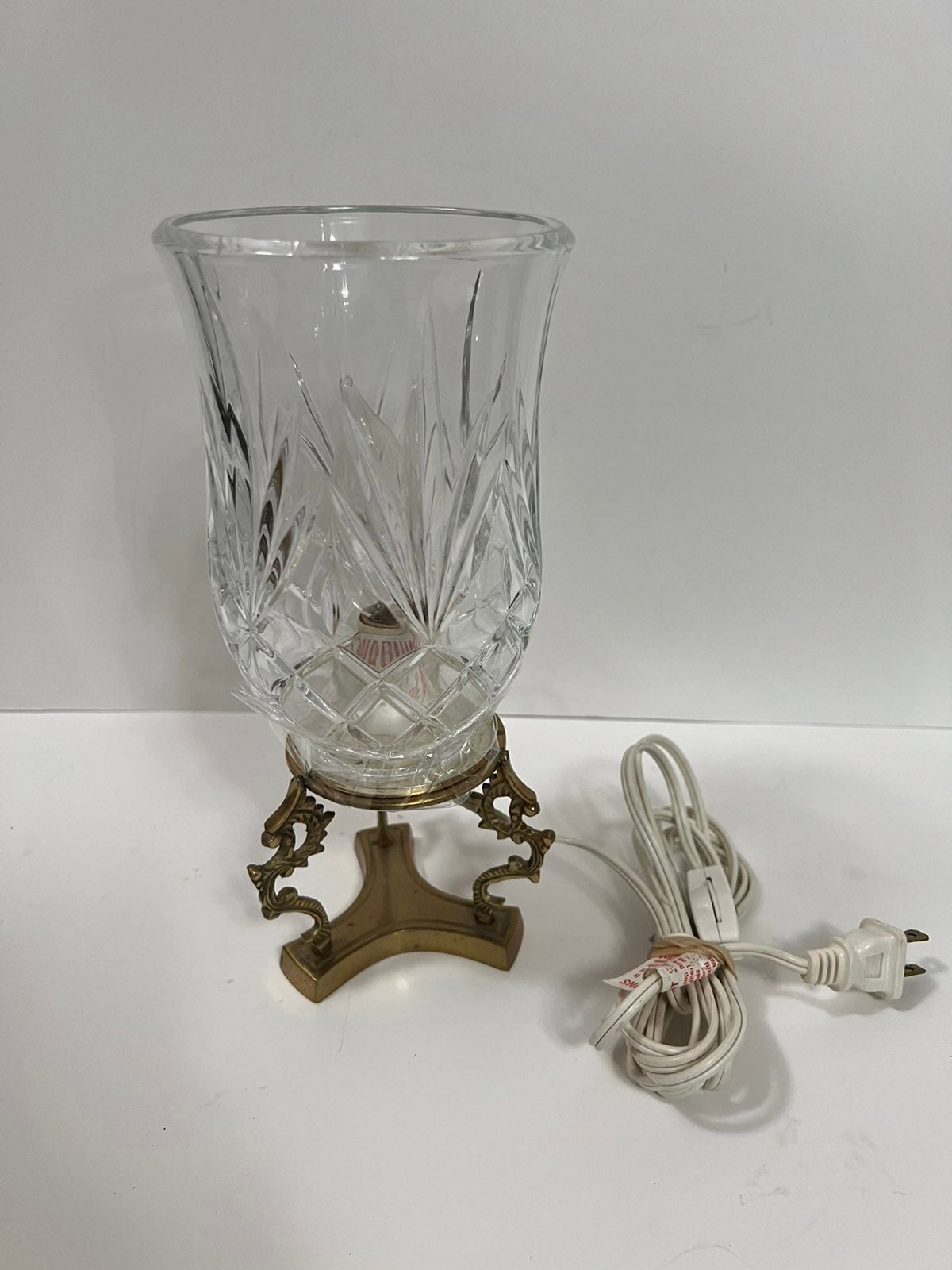 Vintage Heavy Crystal Glass and Brass Light Lamp Boudoir