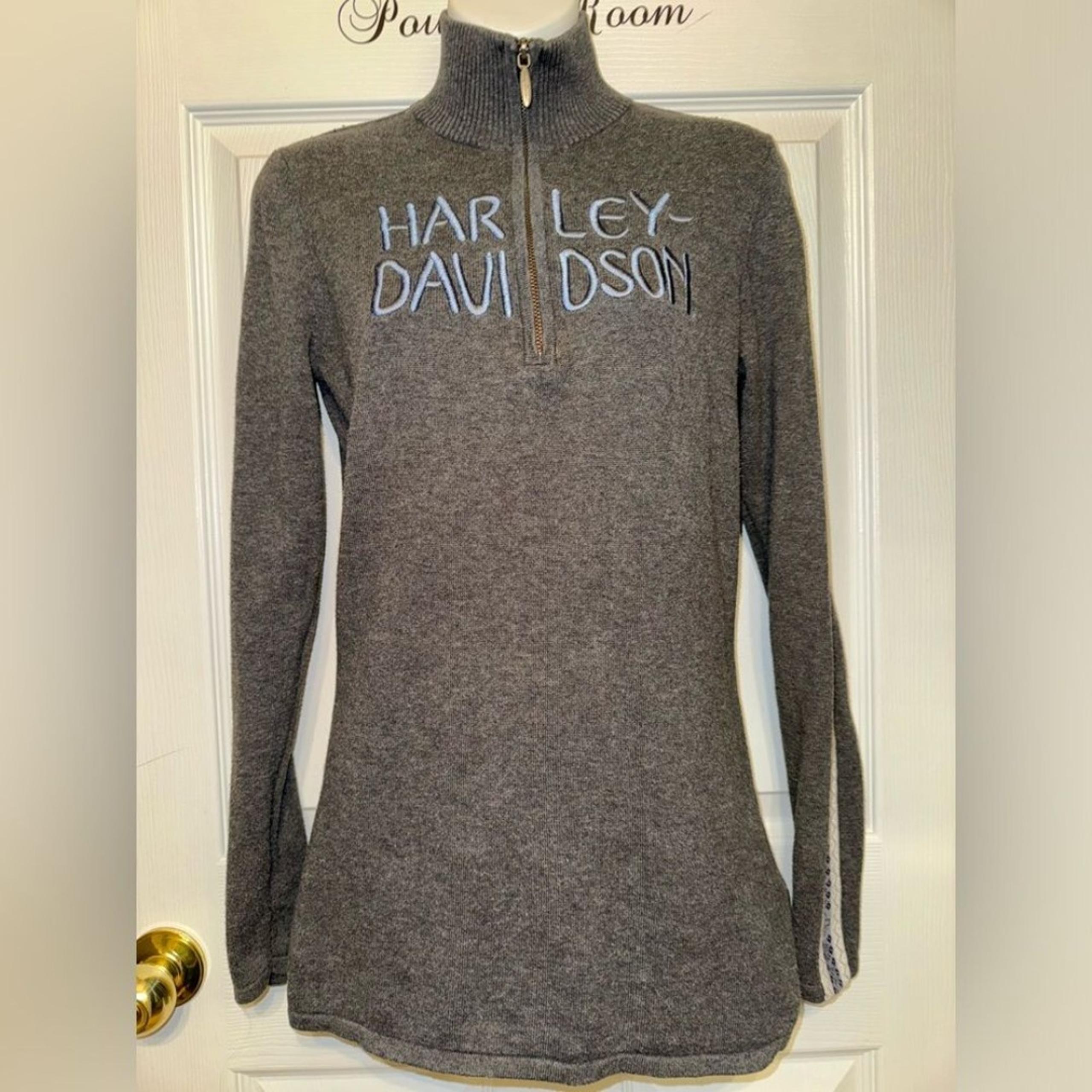 Harley Davidson Sz S Gray Quarter Zip Knit Pullover Sweater Fair Isle Sleeve