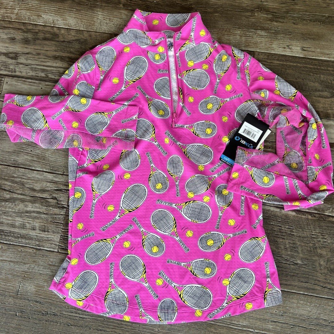 NWT IBKUL Long Sleeve Zip Mock Shirt Size XS Extra Small Venus Hot Pink Tennis