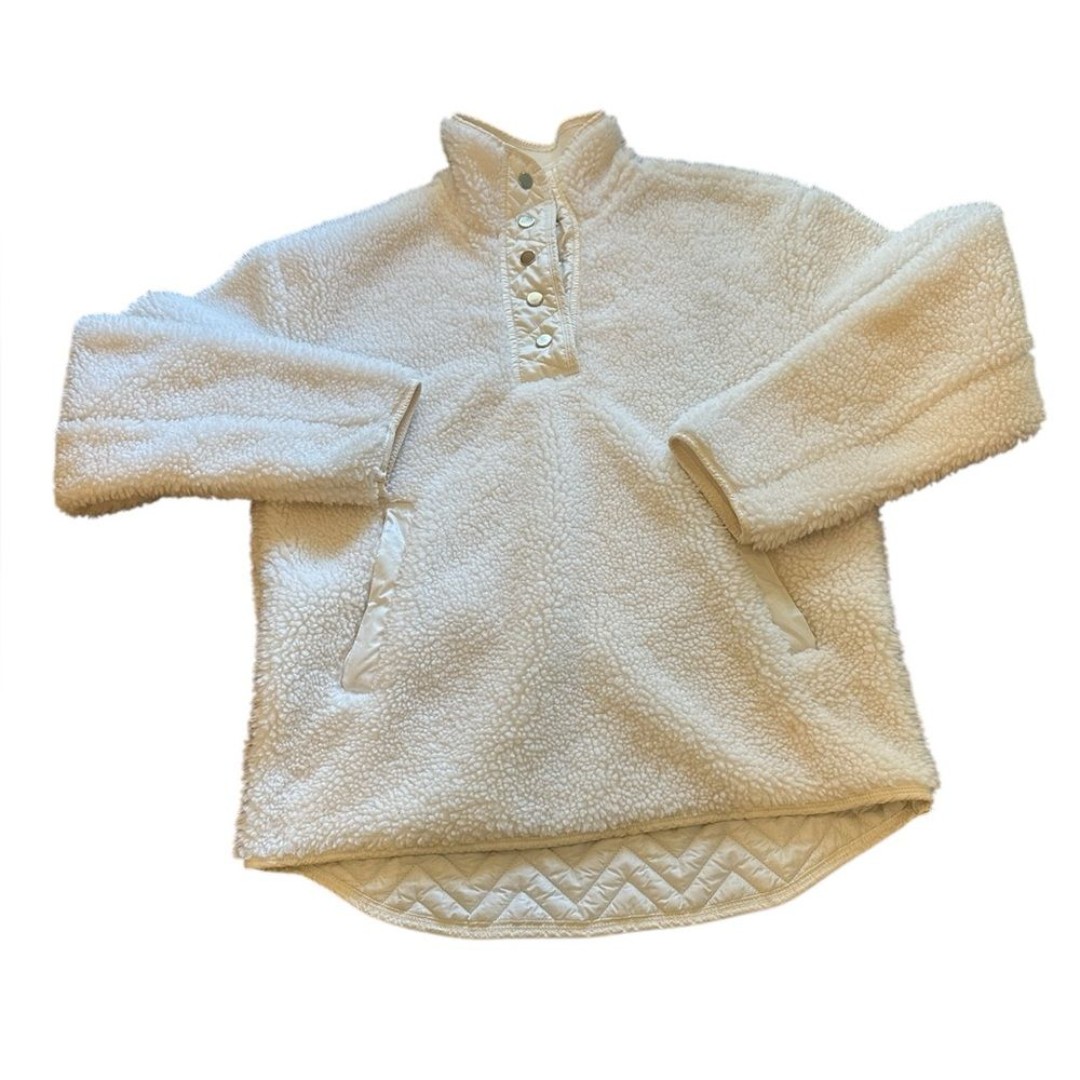Athleta Cozy Sherpa Fleece Quilted Half Snap XS White