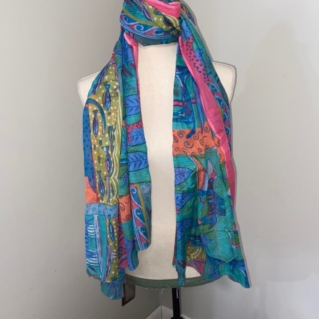 PutuMayo Extra Large Scarf Wrap 42 x 70 Animals Fish Bright Colors