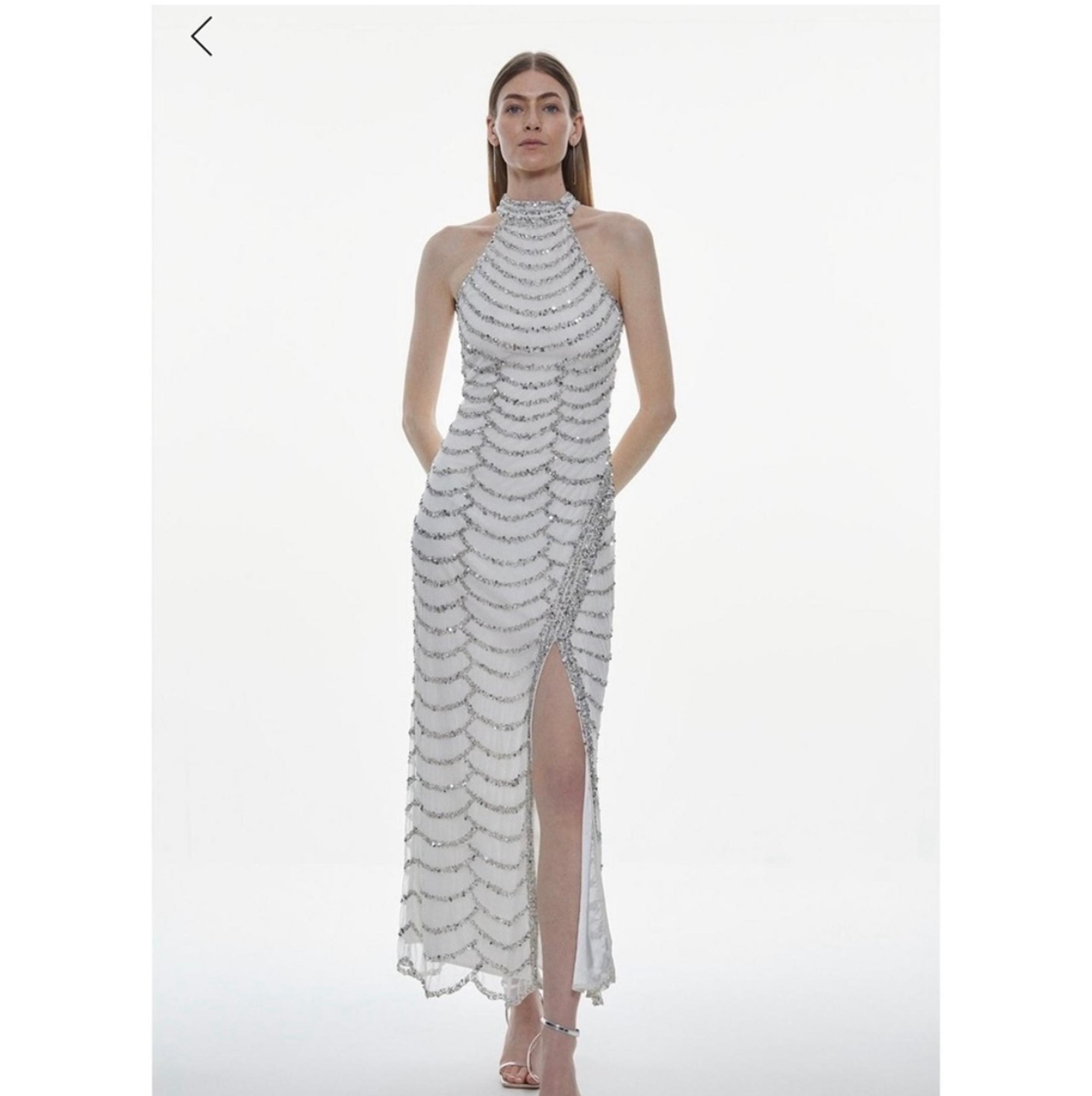 Karen Millen Beaded White Reception Midi Dress