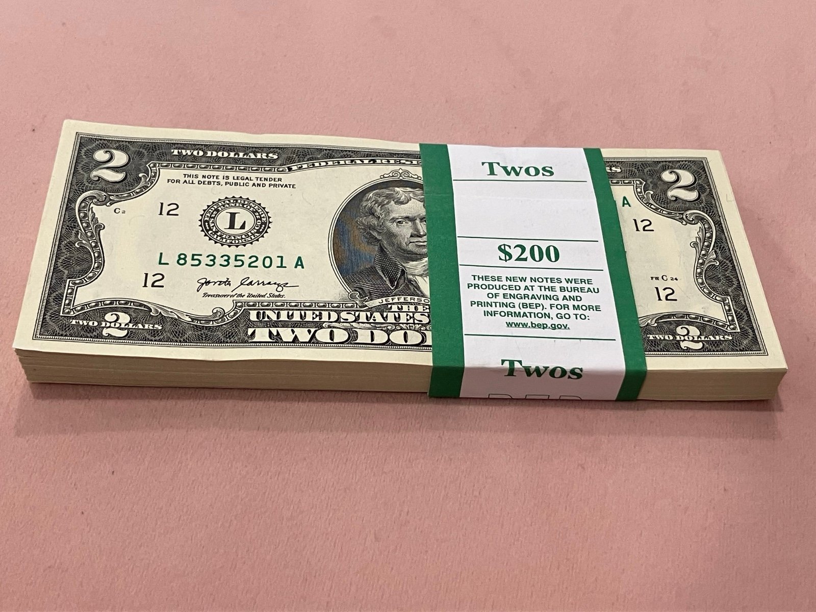 Uncirculated 10 consecutive notes from pack of 2 two dollar bills 2017A!