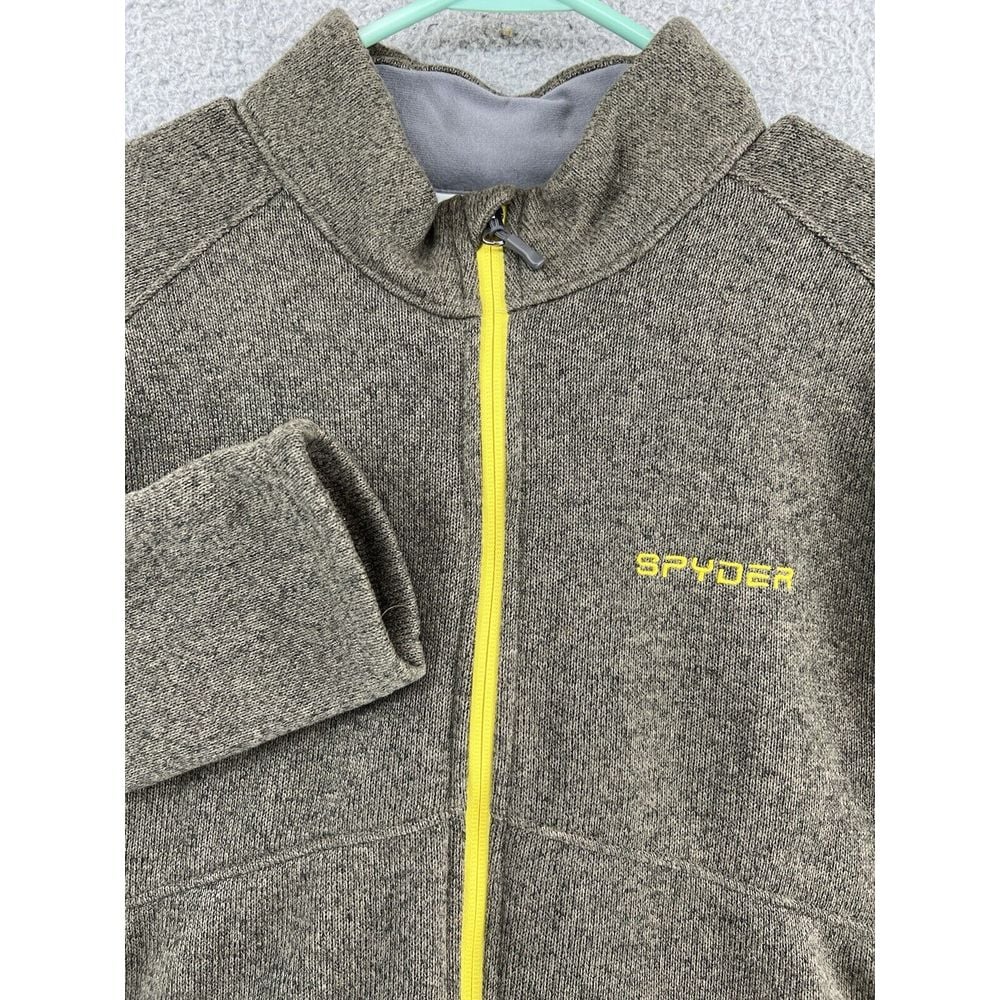 SPYDER Full Zip Mens Large Brown Jacket Sweater Fleece Shoulder Patch Zip Pocket
