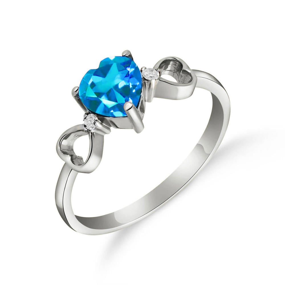 14K. SOLID GOLD RING WITH DIAMONDS & BLUE TOPAZ (White Gold)