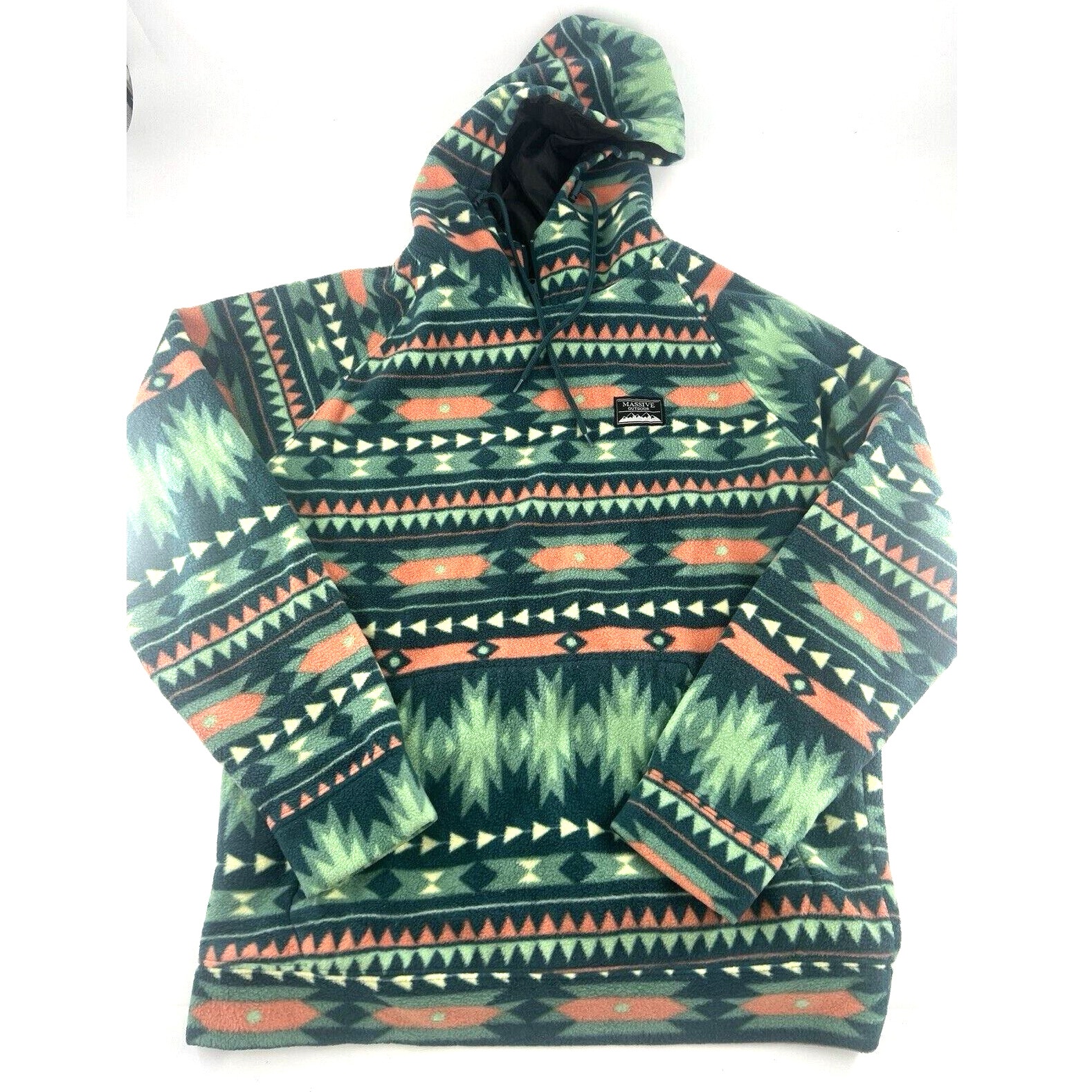 Massive Outdoor Fleece Womens Extra Large Blue Teal Hooded Sweatshirt Aztec