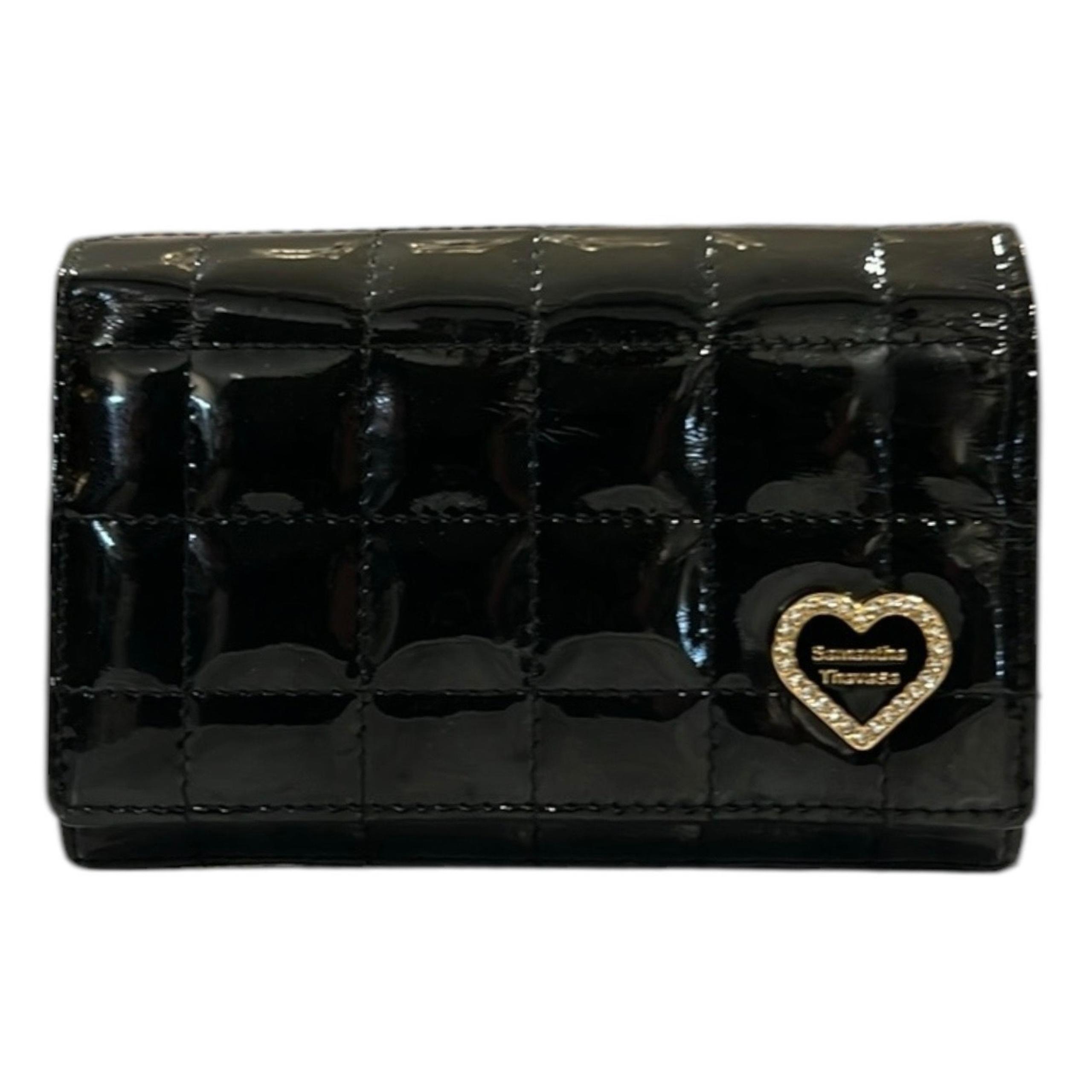 Samantha Thavasa Black Heart Patent Leather Wallet EUC