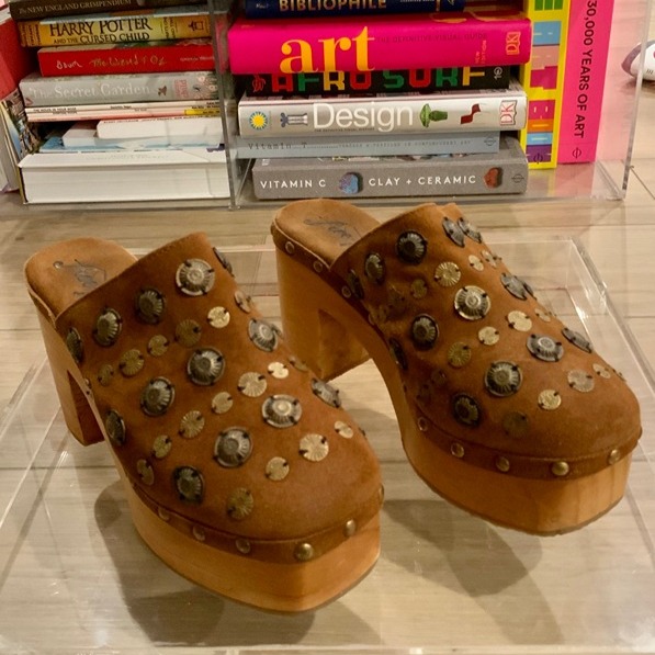 Free People Claudia Embellished Suede Clog Platform Sandal In Brown/Tan-Size 38