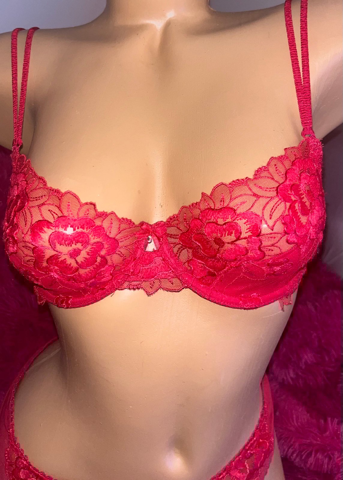 VICTORIA'S SECRET Vintage Very Sexy Unlined Red Balconet Bra Set 34 C/L
