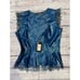 Peter Domenie latex peplum top with latex lace trim blue metallic size large
