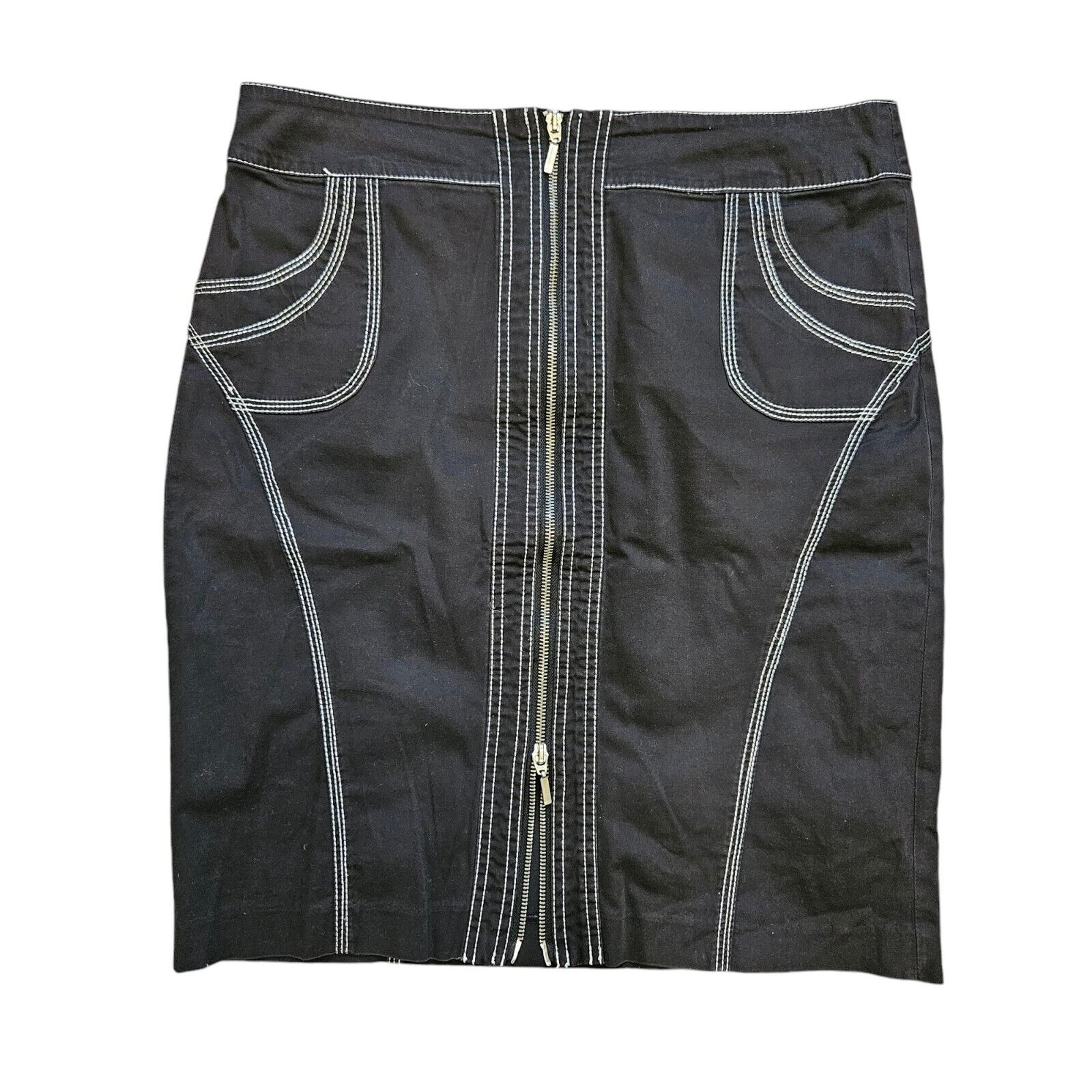 Kenar Y2K Skirt Womens Size 12 Black Grunge Goth Punk Zipper Pockets Knee Length