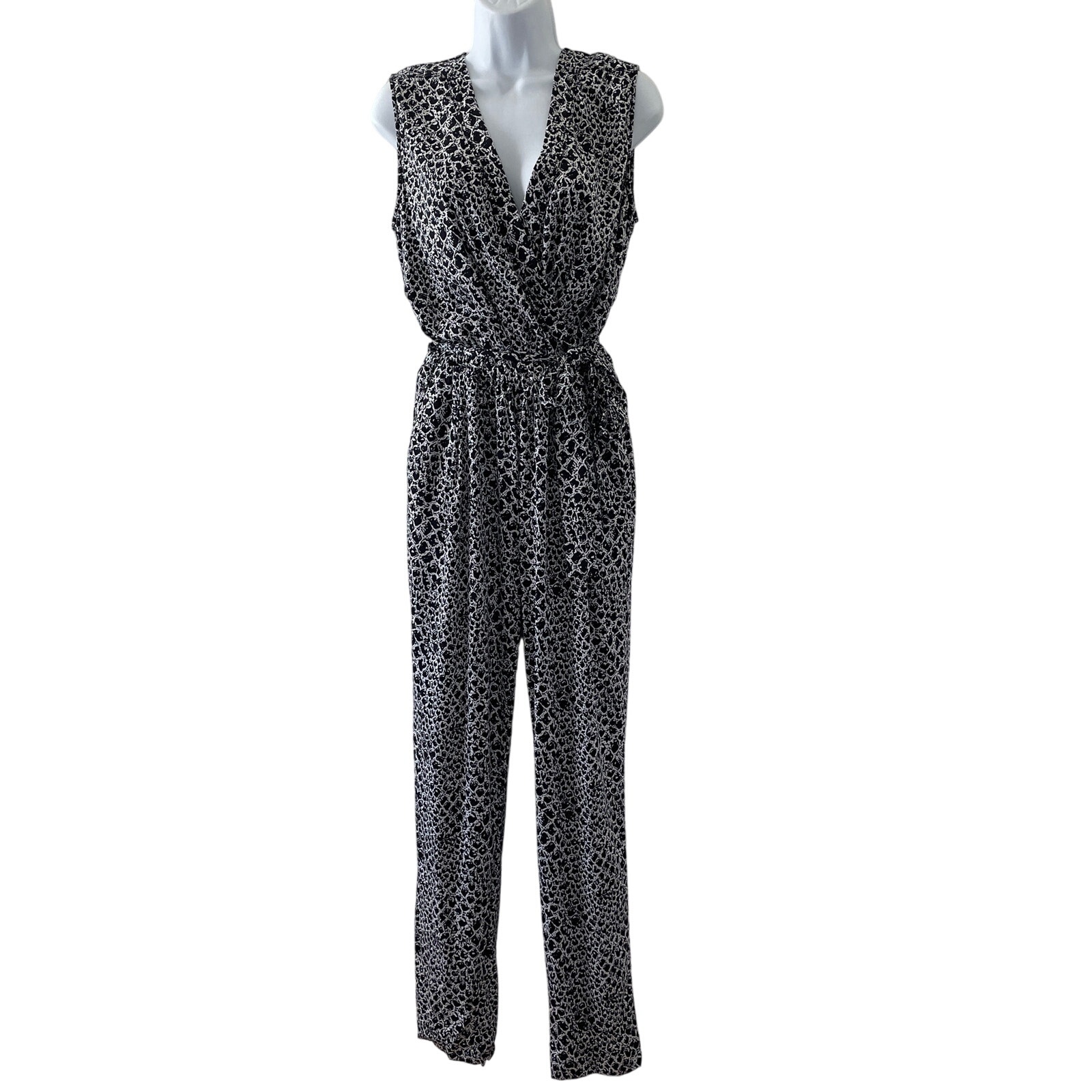 Diane Von Furstenberg Jumpsuit Womens 6 Black Rawena Snakeskin Print Wrap Silk