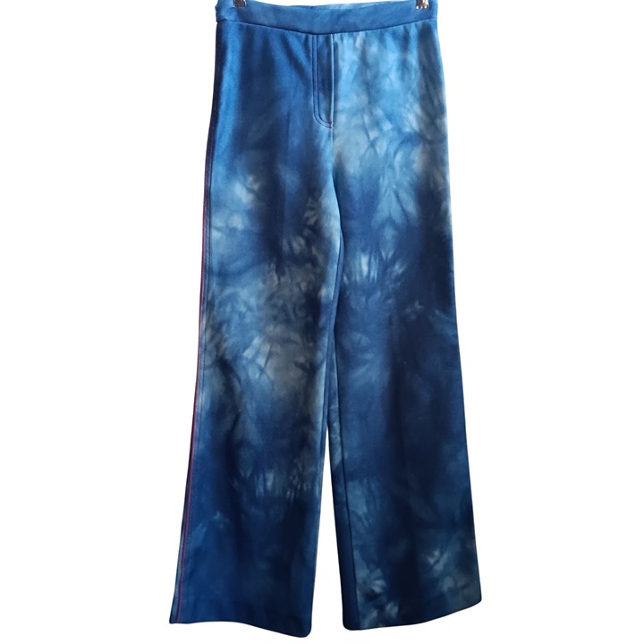 28x32 Vintage 70's Sears Blue Tie-Dye Flared Stretch Pants Bellbottom Polyester