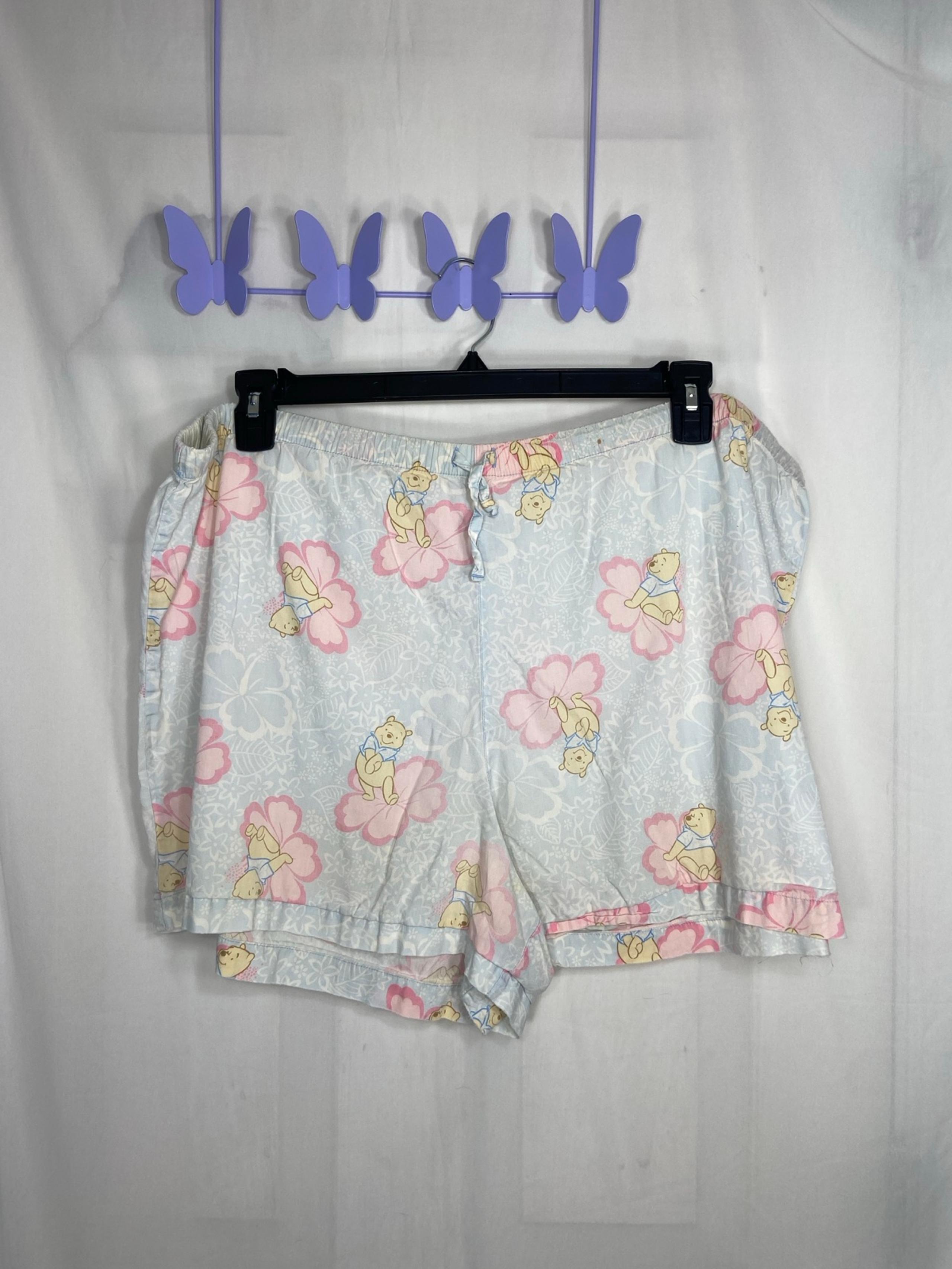 Disney women’s Winnie the Pooh light blue drawstring pajama shorts 100% cotton