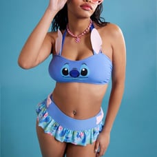 Disney Lilo & Stitch Tropical Stitch Face Halter Top & Skirted Bottoms Swim Set