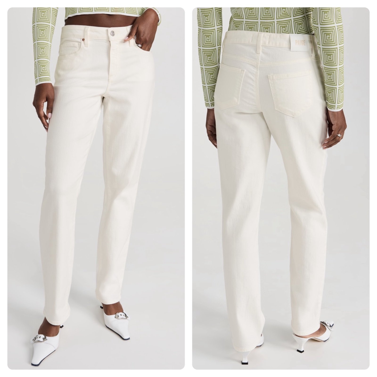 NEW Size 28 Paige Relaxed Noella Tonal Ecru Mid Rise Straight Leg Stretch Jean