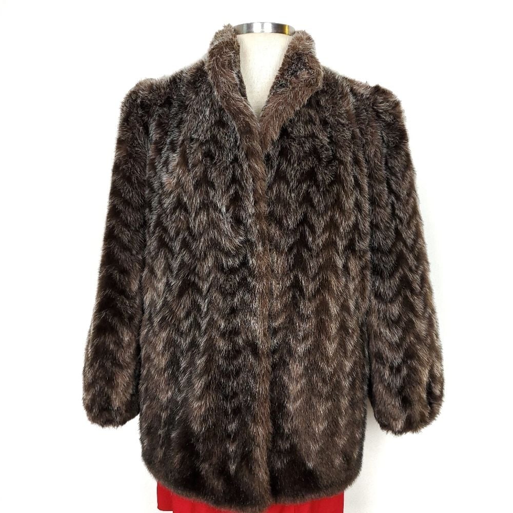 Vintage Style VI Faux Fur Jacket Brown Classy 80s S-M